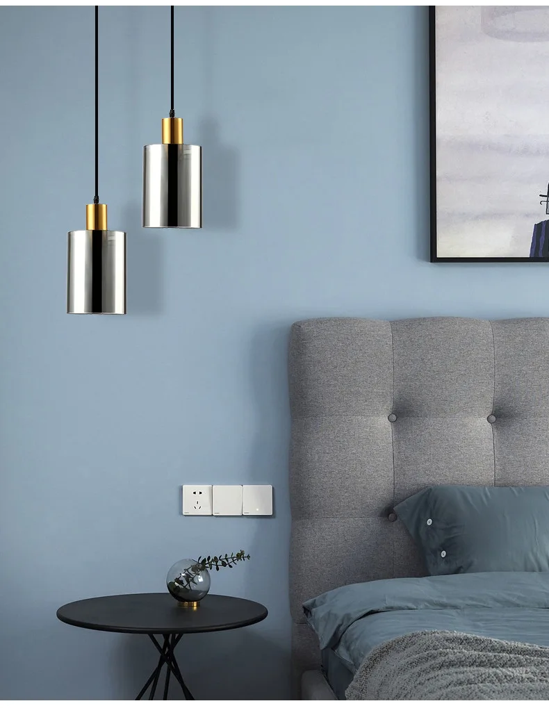Luzes do Cabo Sanmusion Quarto Pendurado Pingente Chapeamento Preto E27 Vidro Led Lâmpadas 220v Branco Quente Lâmpada Interior Luz 3 Luzes e Iluminação