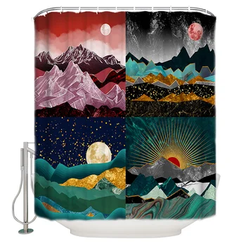 

Waterproof Polyester Fabric Shower Curtain Colorful Peaks Shower Curtain