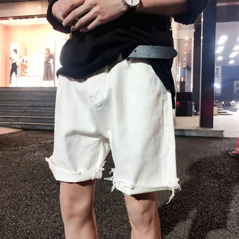 

Summer Denim Shorts Men's Casual Fashion Cotton Slim Straight Shorts Knee Length High Quality Men's Clothing XXL