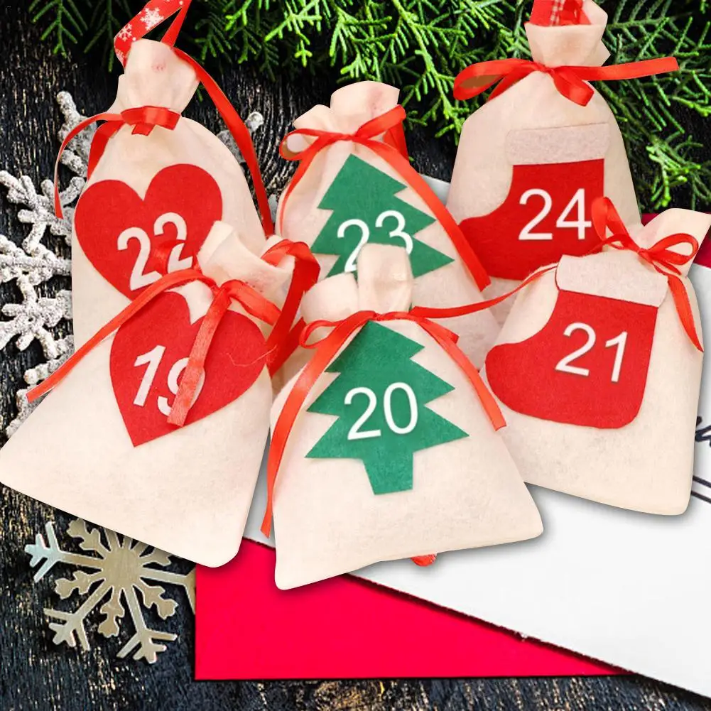 24pcs Hanging Christmas Calendar Candy Bag Christmas Party Decoration Festival Christmas Decoration Home Hanging For New Year
