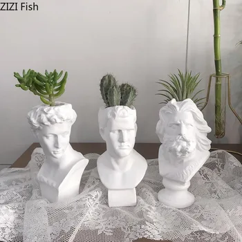 

Nordic Resin David Venus Bust Statue Vase Flower Vase Sculpture Modern Home Decorative Ornaments Flower Insert Desktop Decor
