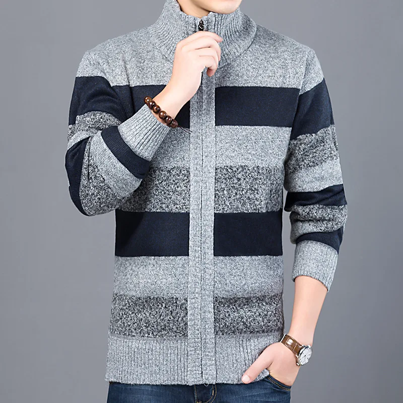 Men's Fashion Sweater Zipper Cardigan Jacket Casual Slim Warm Thick Long Sleeve Stand Collar Color Matching Sweater For Men Men's Fashion Sweater Zipper Cardigan Jacket Casual Slim Warm Thick Long Sleeve Stand Collar Color Matching Sweater For Men