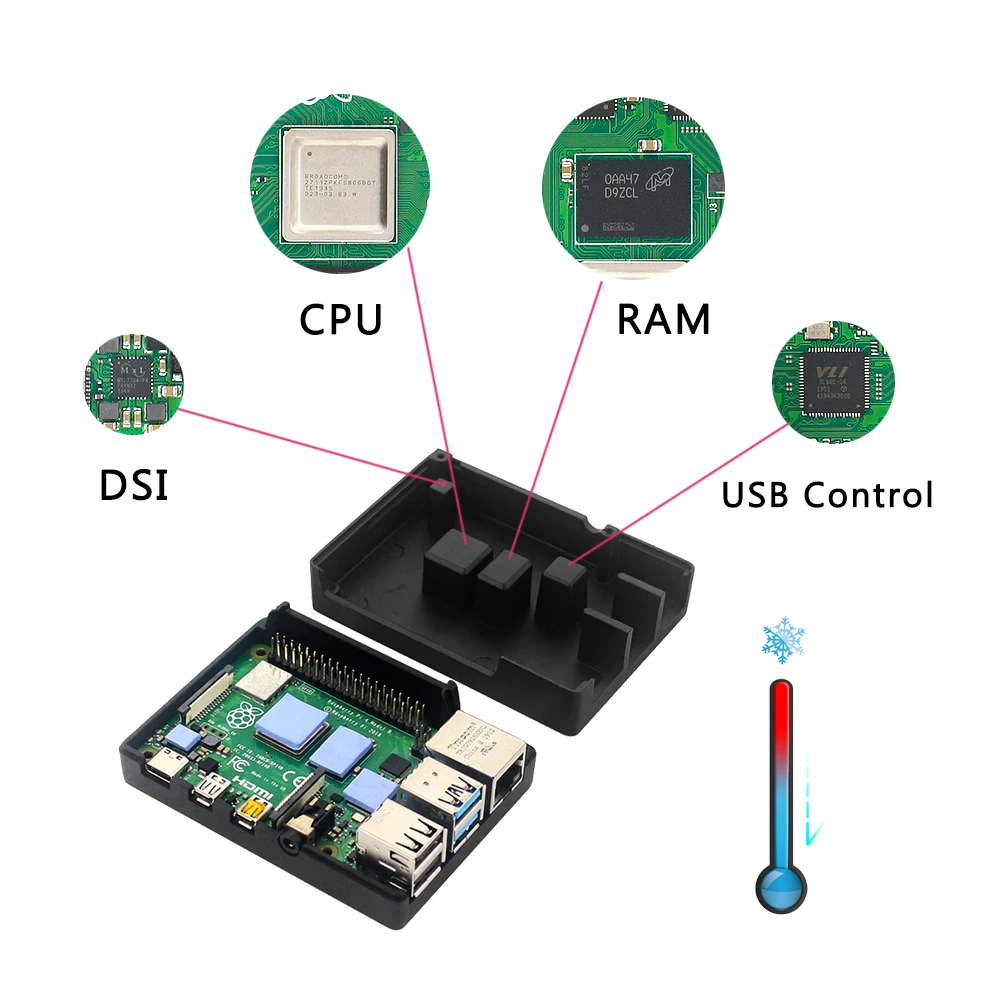 Liga de Alumínio para Raspberry pi Caixa Preta Shell de Metal Gabinete de Resfriamento Passivo Raspberry pi Modelo b Case de - Imagem 4