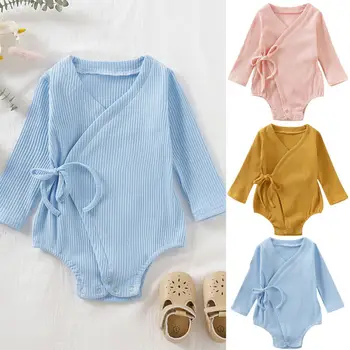 

Newborn Infant Baby Girl Boy Solid Kimono Romper Cotton Bodysuit Outfits Clothes Autumn