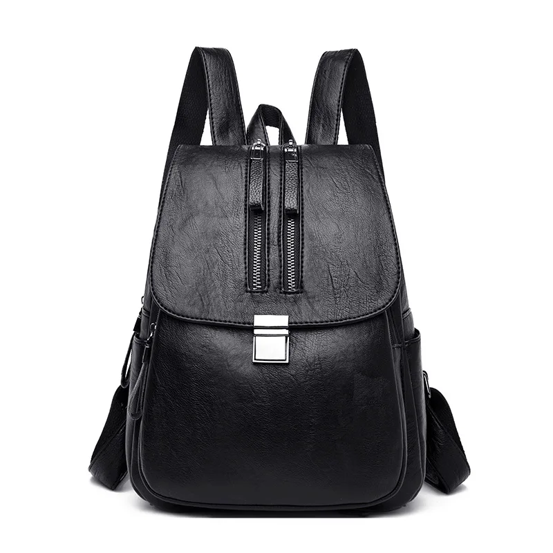 

Backpack 2019 Summer New Korean Edition Student's Backpack Soft PU Leather Interlock Youth Women's Travel Shoulder Bag