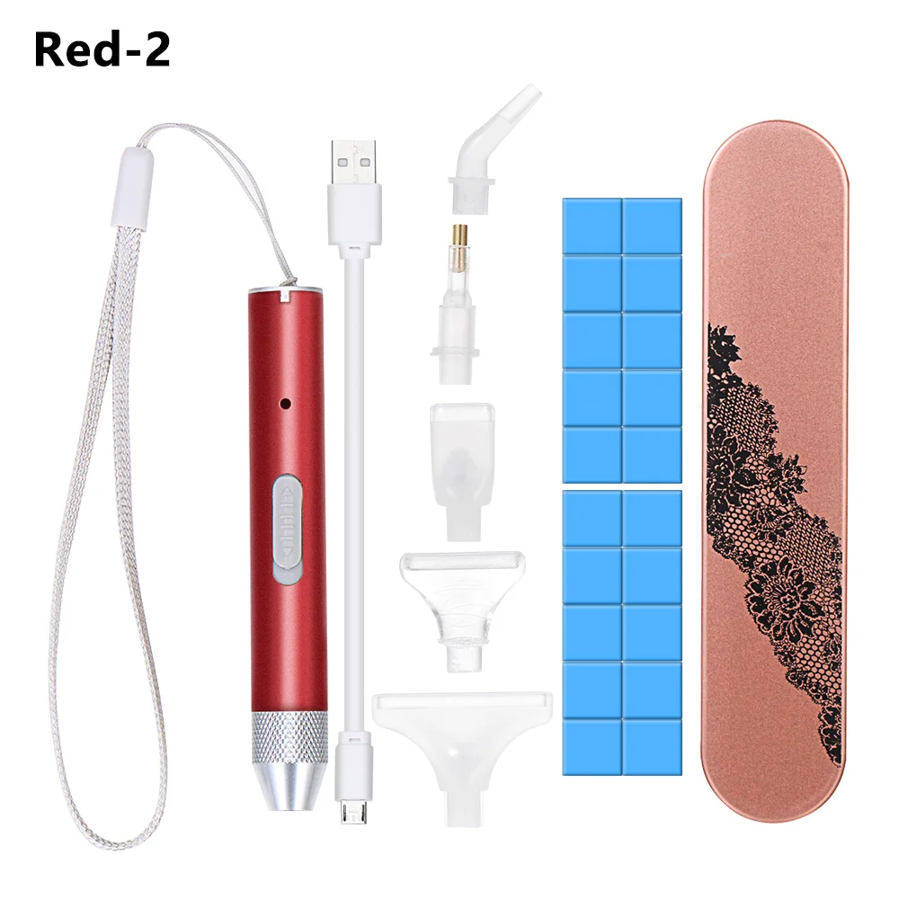 USB Rechargeable 5D Diamond Painting Lighting Point Drill Pen Set Square/Round Drill DIY Diamond Painting Tool With 5 Styles Hat 