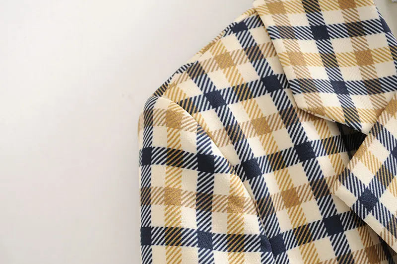 Fashion Plaid Women Blazers Long Sleeve Buttons Office Warm Coat Ladies Pockets Single Breasted Casual Jacket Female Chaqueta