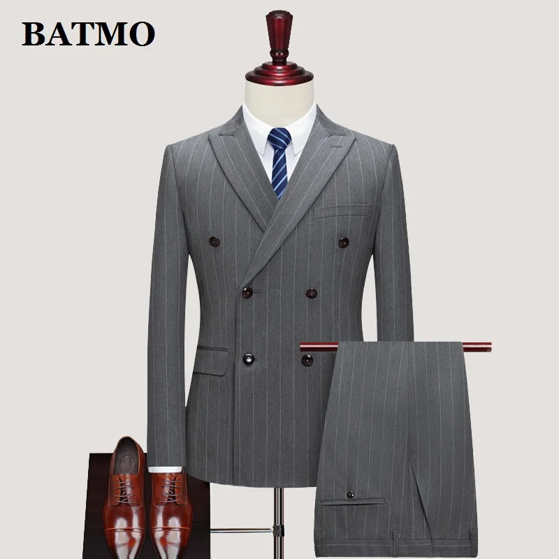 BATMO-traje informal a rayas para hombre, traje de boda, chaquetas + Pantalones + chaleco, a rayas, doble botonadura, SJT807, novedad de 2020