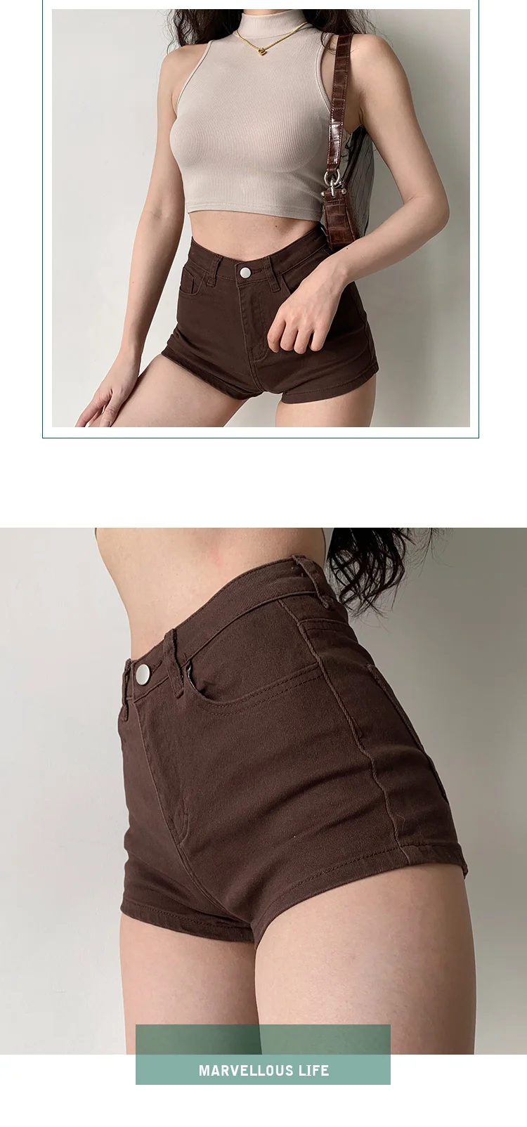 white shorts TVVOVVIN Basic High Waist Slim Pink Denim Shorts Women's Summer Skinny Hip Cowboy Hot Sexy Short Brown Shorts Korean Women TJZ7 high waisted shorts