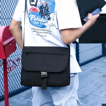 

Casual Bags Men Solid Color Flip Cover Zip Shoulder Bag Oxford Cloth Large Capacity Crossbody Pouch мужские сумки Oxford Cloth B