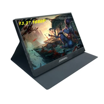

13.3 Inch 1920*1080 IPS HD&Slim Portable Gaming Monitor PC LED Aluminum Shell Leather Stand 2 Mini HDMI Port Computer display
