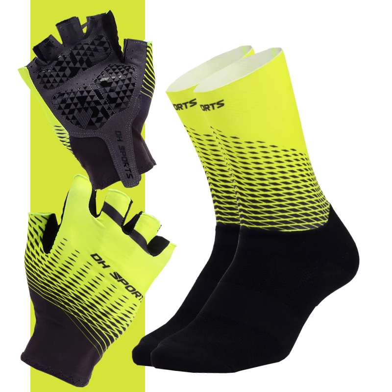 1 пара велосипедных перчаток с полупальцами и 1 пара велосипедных носков для мужчин и женщин, нескользящие спортивные велосипедные перчатки, набор гоночных велосипедных носков