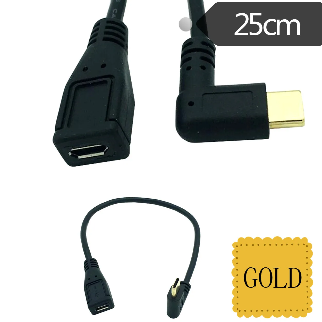 Позолоченный 90 ° Боковой изгиб type-C orbit Micro5pin Женский адаптер для передачи данных для мобильного телефона USB3.1 Кабель-адаптер