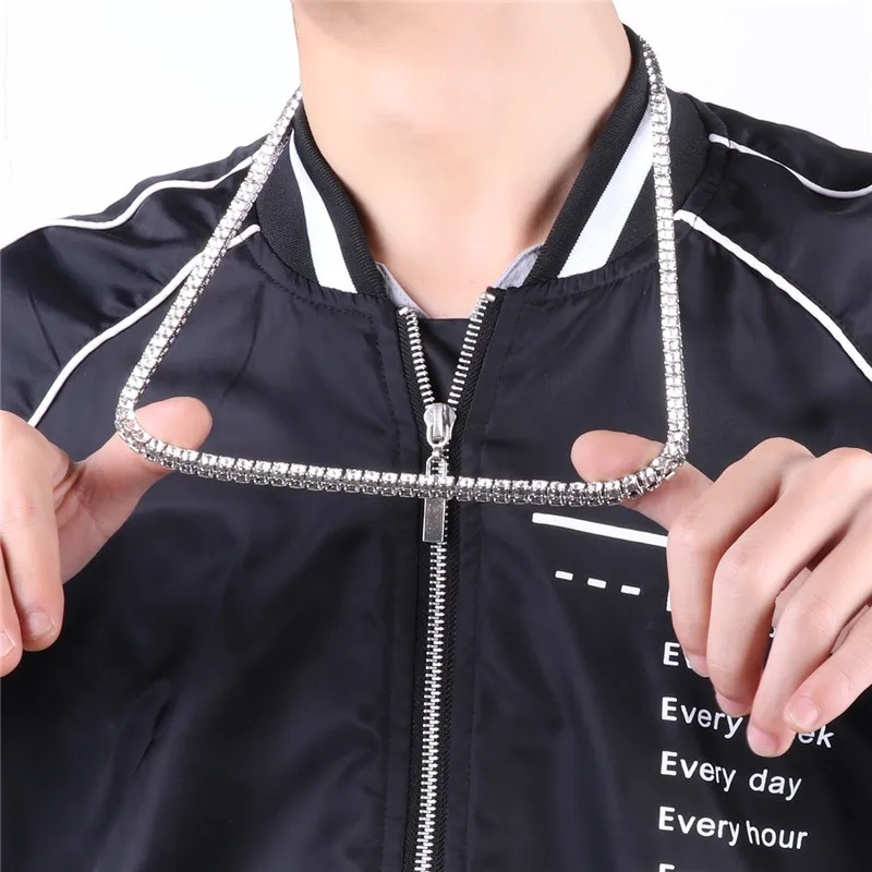 Модное мужское ожерелье в стиле хип хоп золото серебро стразы 1 ряд 4 мм имитация