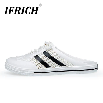 

Summer 2020 Casual Male Shoes Half Drag Men Slip On Casual Sneakers Fretwork Man Half slippers Light Weight Walking Sandals Mens
