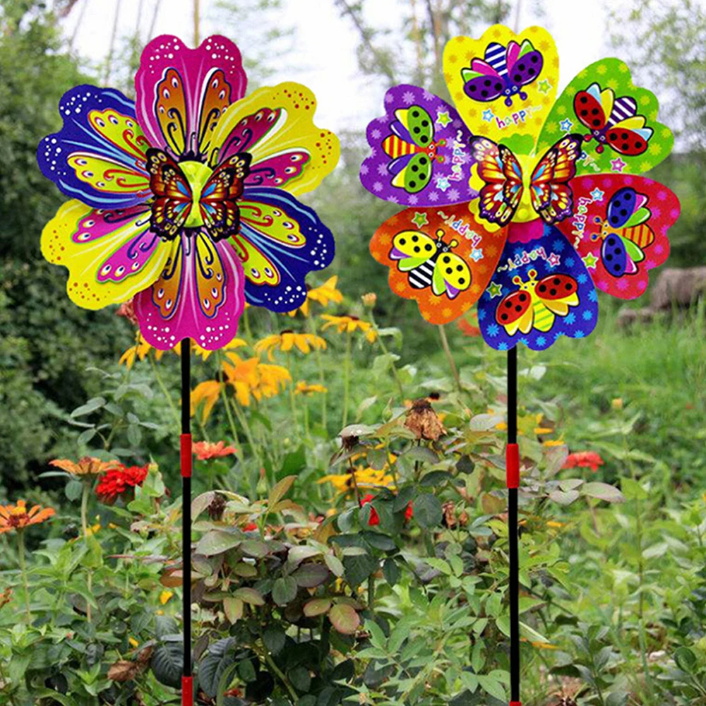 Children's Toy Handheld Windmill Kindergarten Outdoor Decoration Flowers Three-dimensional Butterfly Colorful Plastic |
