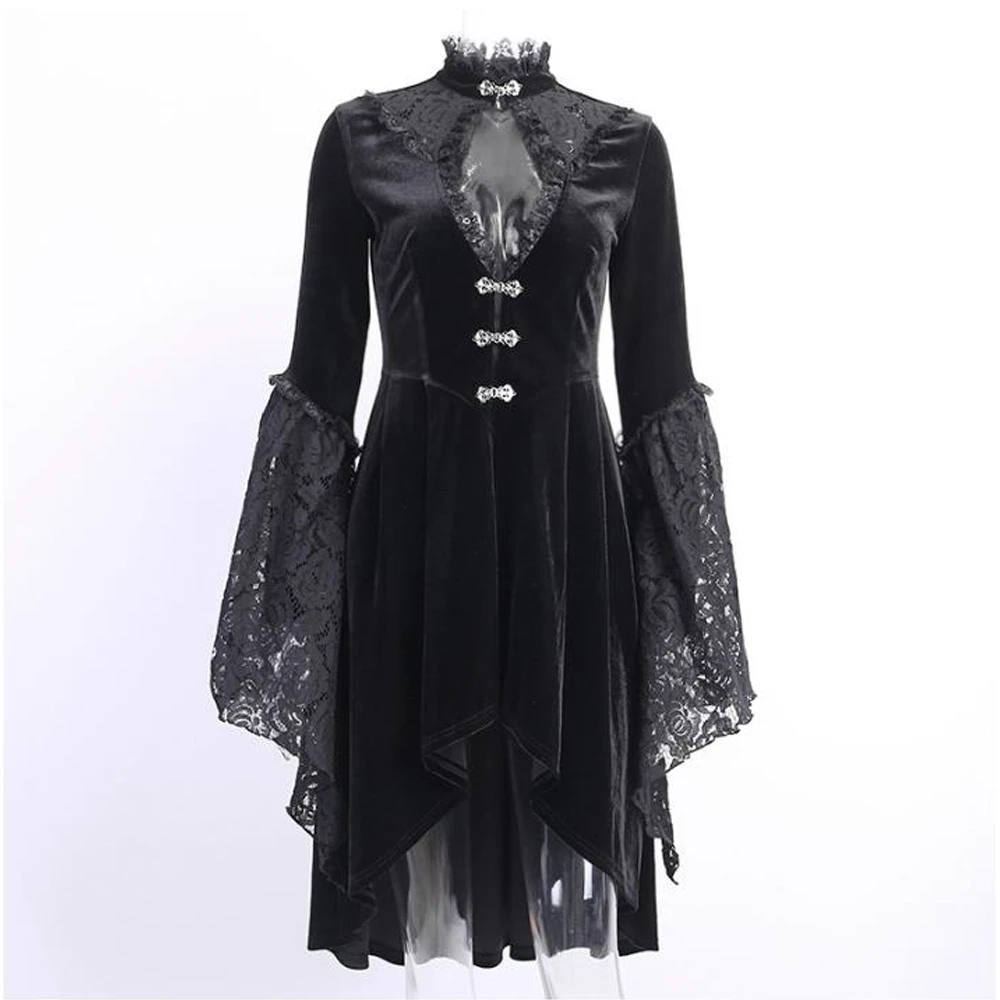 Steampunk Cape XS-XXXXL Extravagant Veil Long Dress Gothic Party Kimono Dress Futuristic Tulle Lace Black Tunic Sheer Hooded Dress