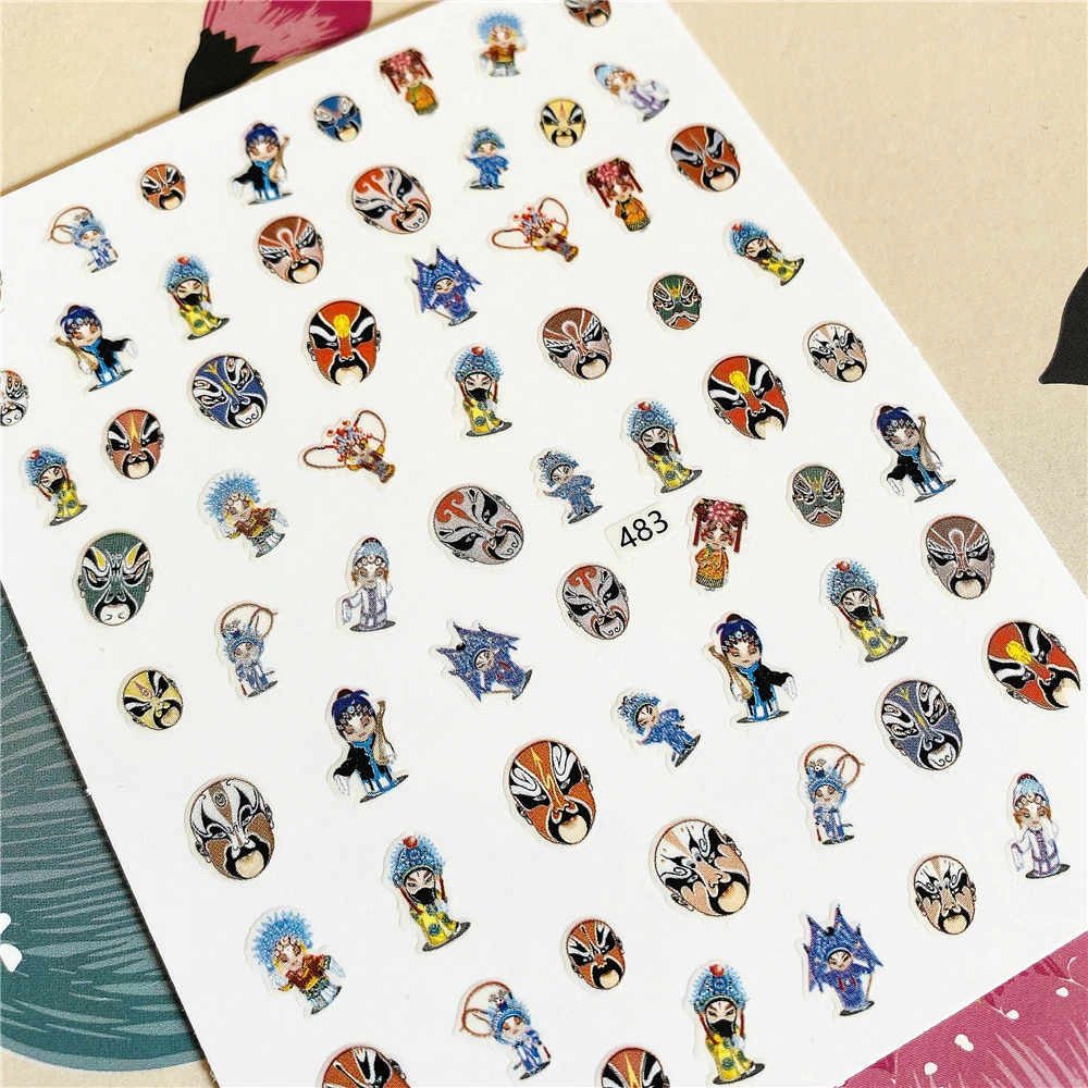 

483-493-494 Opera face flower face drama 3D Back glue Nail decal Nail sticker Nail decoration Nail art Nail tool Nail ornament