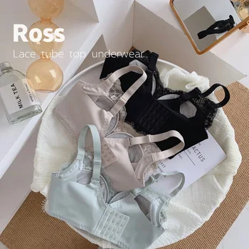 

2020 New Style Ross Lace Edge Bra Underwear Woman-Free Steel Ring Thin Push up Popped Breathable Breast Hugging Bra