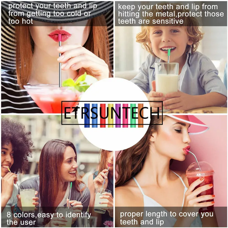 400pcs Silicone Case Stainless Steel Straw Case Keep Clearning Bar Drinking Straws Silicone Protect Case Tools