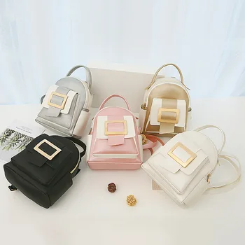 

2020 New Mini Ladies Backpack Fashion Color Matching Small Fresh Backpack PU Pure Color Mobile Phone Coin Purse