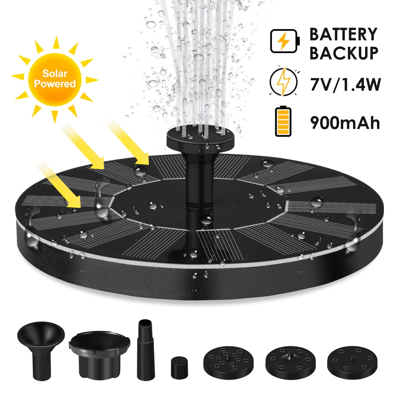 Bomba de Fuente de energía Solar de 7V y 1,4 W, fuente flotante de jardín, laminación ecológica, multiusos, bañera de aves