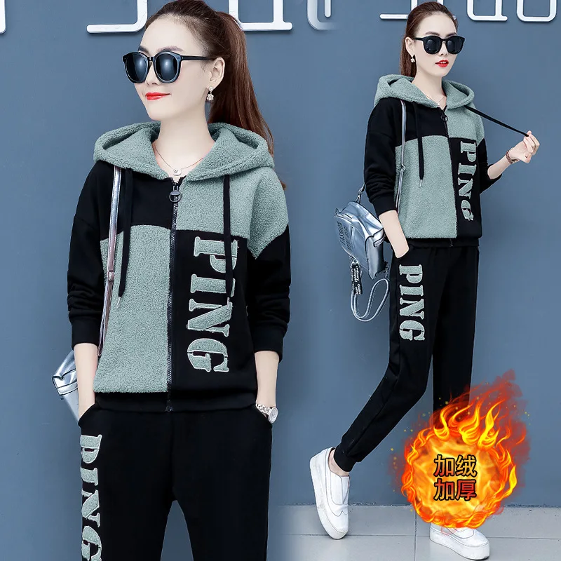 

Berber Fleece Casual Sports WOMEN'S Suit 2019 Autumn & Winter New Style Large Size Loose-Fit Brushed And Thick Hoodie Two-Piece