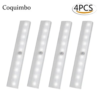 

4PCS/Lot IR Infrared Motion Sensor LED Night Light Wardrobe Cabinet Light Closet Lamp 10 LEDs Motion Detector Wireless Wall Lamp