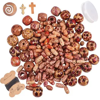 

1 Set DIY Making, with Printed Wood Beads/Pendants and Thread Cords