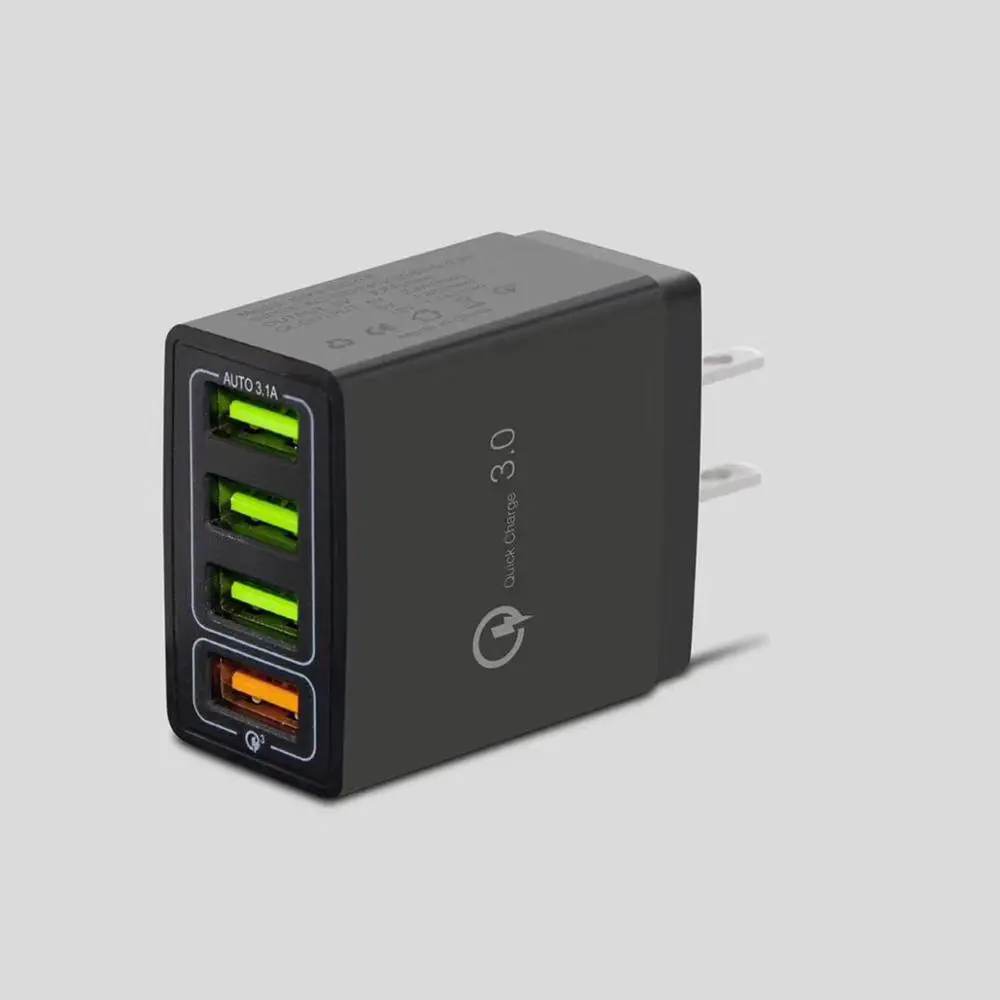 4 порта Быстрая зарядка 3,0 USB зарядное устройство EU/US/UK вилка настенный мобильный телефон быстрое зарядное устройство для iPhone XS 7 samsung S8 адаптер QC 3,0 - Тип штекера: Black US Plug