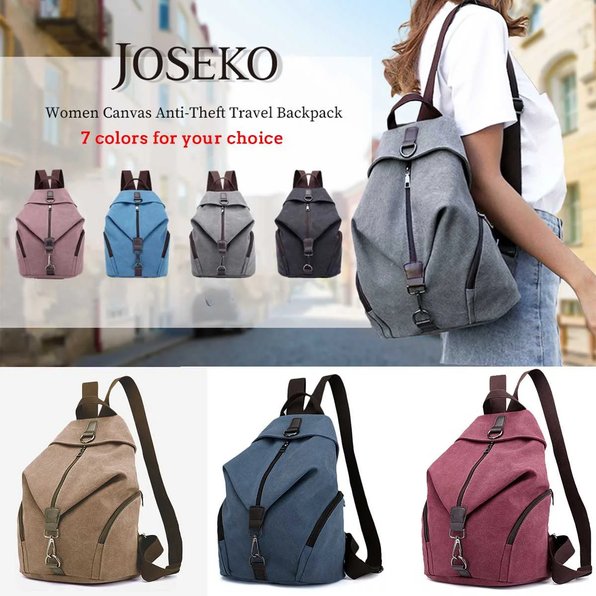 

Women Casual Vintage Canvas Shoulder Backpack Female Outdoor Pure Color Daypack Bag Rucksack Ladies Large Capacity Backpack