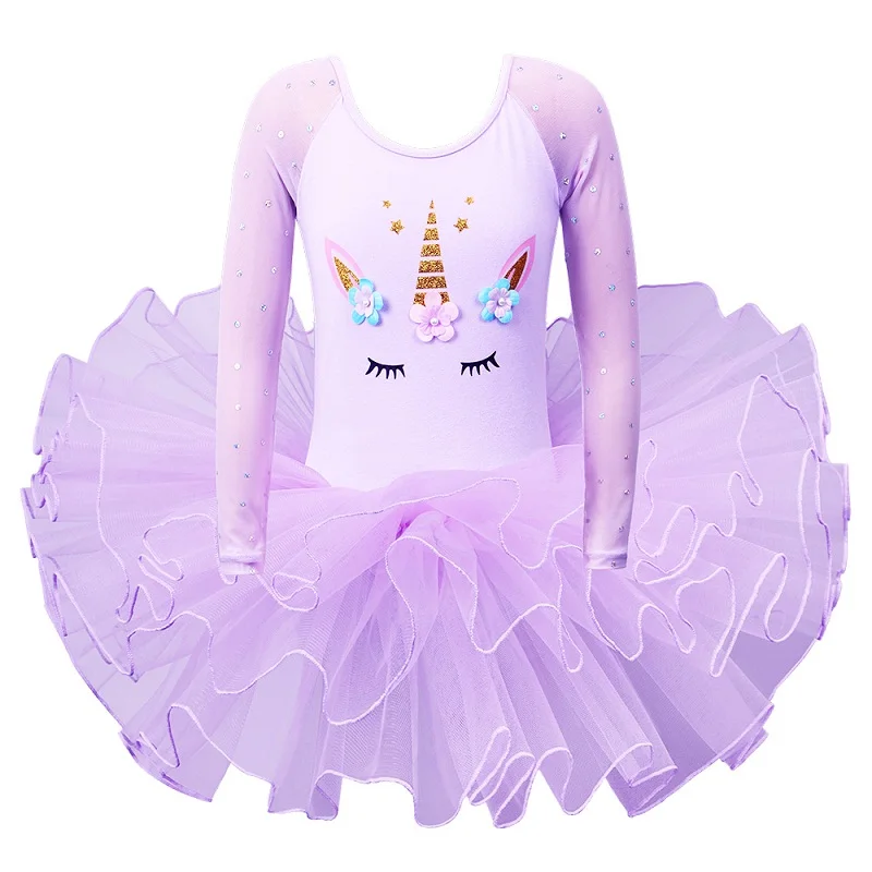 BAOHULU/балетное платье для девочек; синее детское балетное платье с длинными рукавами; балетная пачка со снежинками и блестками; Балетные костюмы для девочек - Цвет: B222 Purple