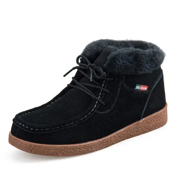 Ботинки из натуральной кожи на плоской подошве; сезон осень-зима; утепленная теплая хлопковая обувь; женские зимние ботинки; женские ботильоны; y725 - Цвет: Черный