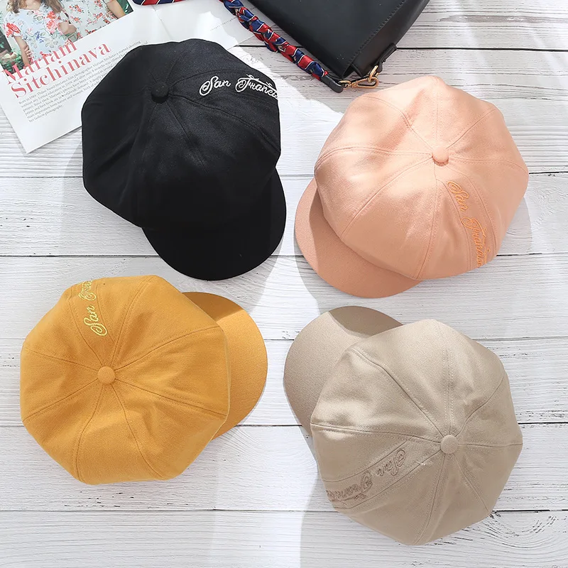 

Hat Women's Korean-style Autumn And Winter Side Edge Lettered Octagonal Cap Japanese-style Literature And Art Retro Simple Casua