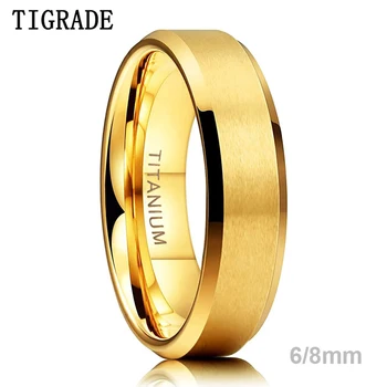 TIGRADE Pure Titanium Rings Gold Color 6MM 8MM Brushed Wedding Band Luxury in Comfort Fit Matte for Men Women Anti-allergy 1