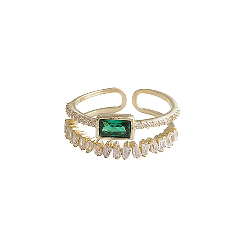 2020 Korea’s New Retro Green Double-layer Ring Fashion Simple Versatile Open Ring Elegant Ladies’ Jewelry