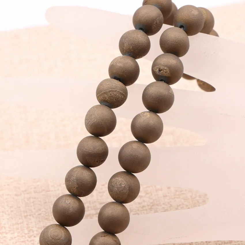 Natural Agates Geode Stone Polished Round Crystal Loose Beads for DIY Necklace Bracelet Healing Reiki Quartzs Mineral 15" A987 |