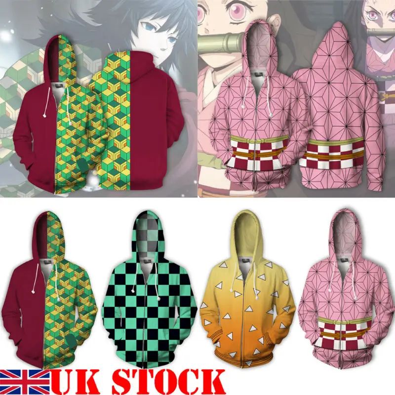 

Fashion Unisex Hoodie Zipper Cosplay Anime Demon Slayer Kimono Haori Coat Unisex Zip-up Hooded Sweatshirt