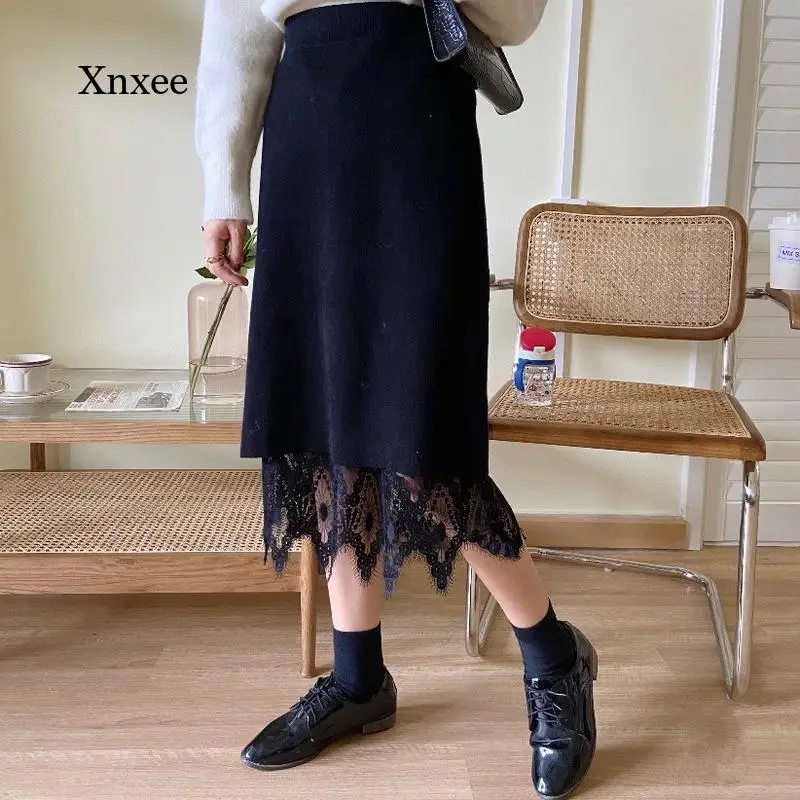 

Женская кружевная прямая юбка миди, однотонная двухсторонняя облегающая юбка с цветочным принтом и высокой талией, элегантная офисная юбка на осень