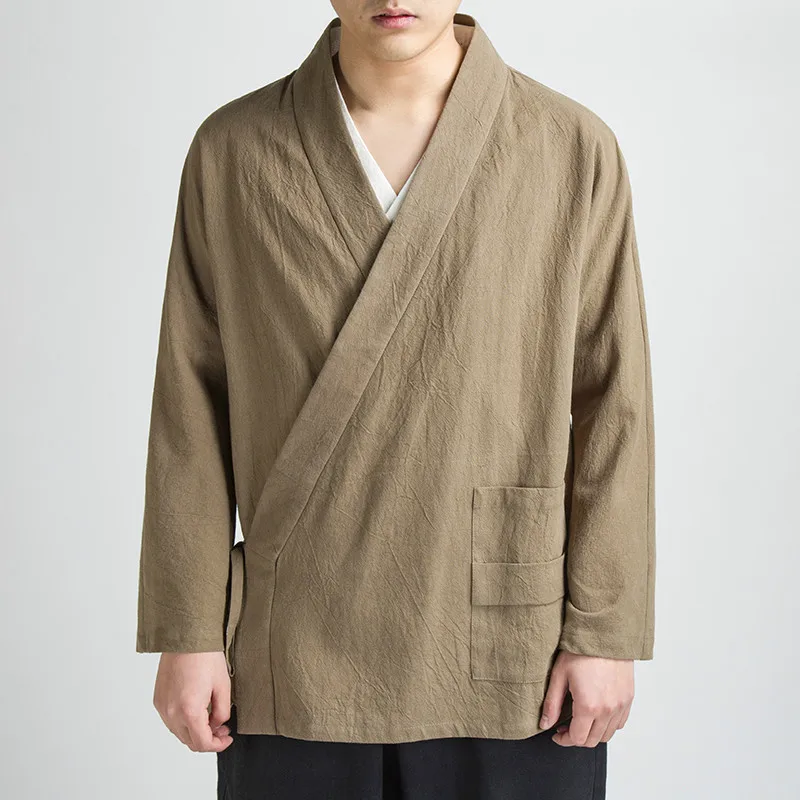 Традиционная открытая стежка Мужская хлопково-Льняная куртка мужская кимоно кардиган мужской Harajuku Верхняя одежда Мужская s Kongfu Пальто 5XL - Цвет: Camel