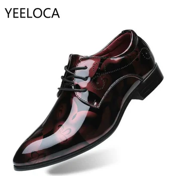

YEELOCA 2019 Patent Leather Oxford Shoes For Men Dress Shoes Men Formal Shoes Pointed Toe Business Wedding shoes Plus Size 37-50