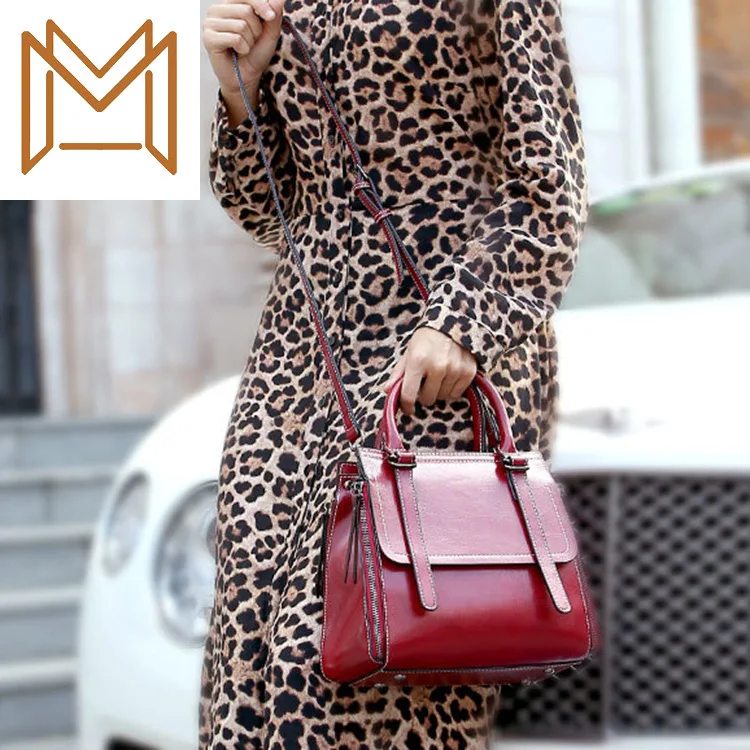 

2019 Genuine Leather Woman Package Single Shoulder Span Package All-match Oil Wax Cowhide Portable Woman Package