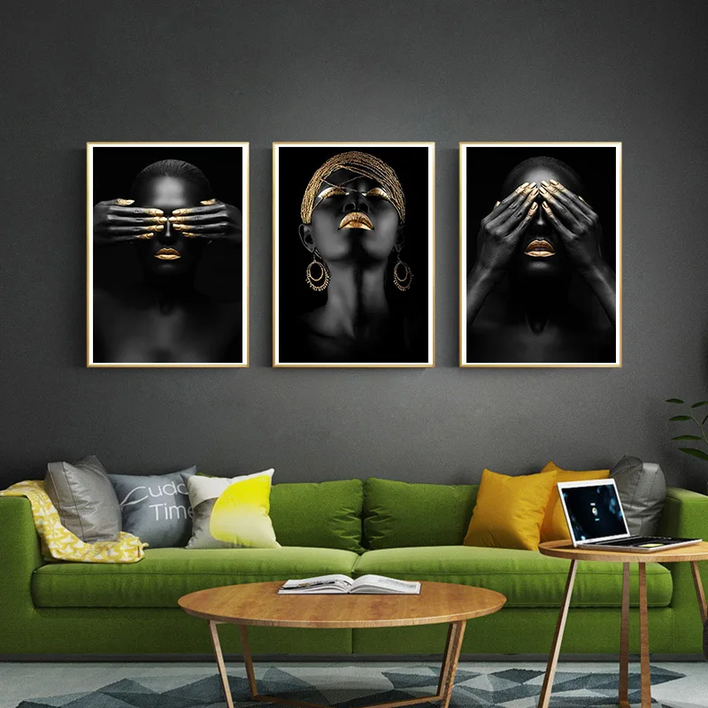 African-Art-Black-and-Gold-Woman-Oil-Painting-on-Canvas-Cuadros-Posters-and-Prints-Scandinavian-Wall (1)