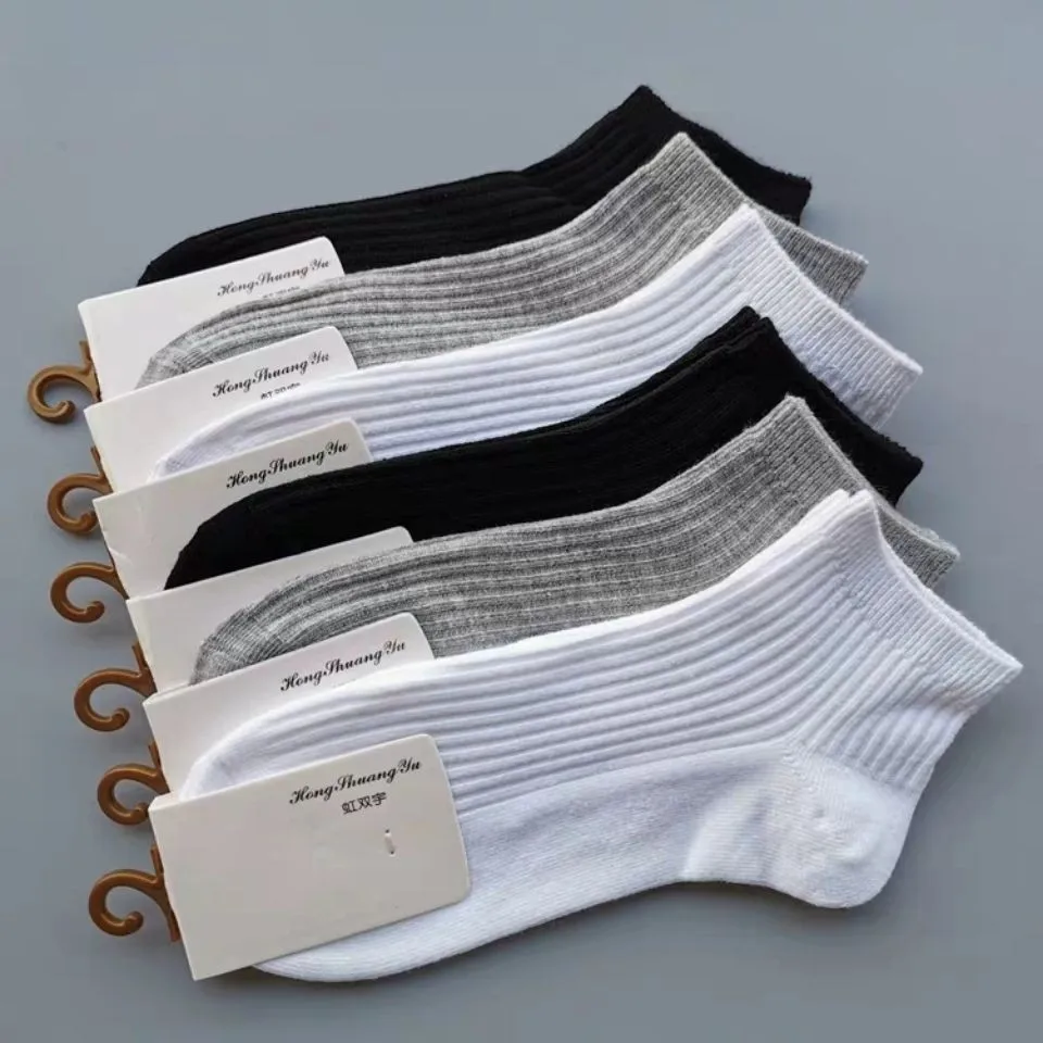 Unisex-Socken für Herren und Damen, Baumwolle, Söckchen, Packungsset, einfarbig, kurze Baumwolle, niedrig geschnittene Socken, Weiß, Schwarz, 5 Paar, 1 Los, hohe Qualität – Detail 3