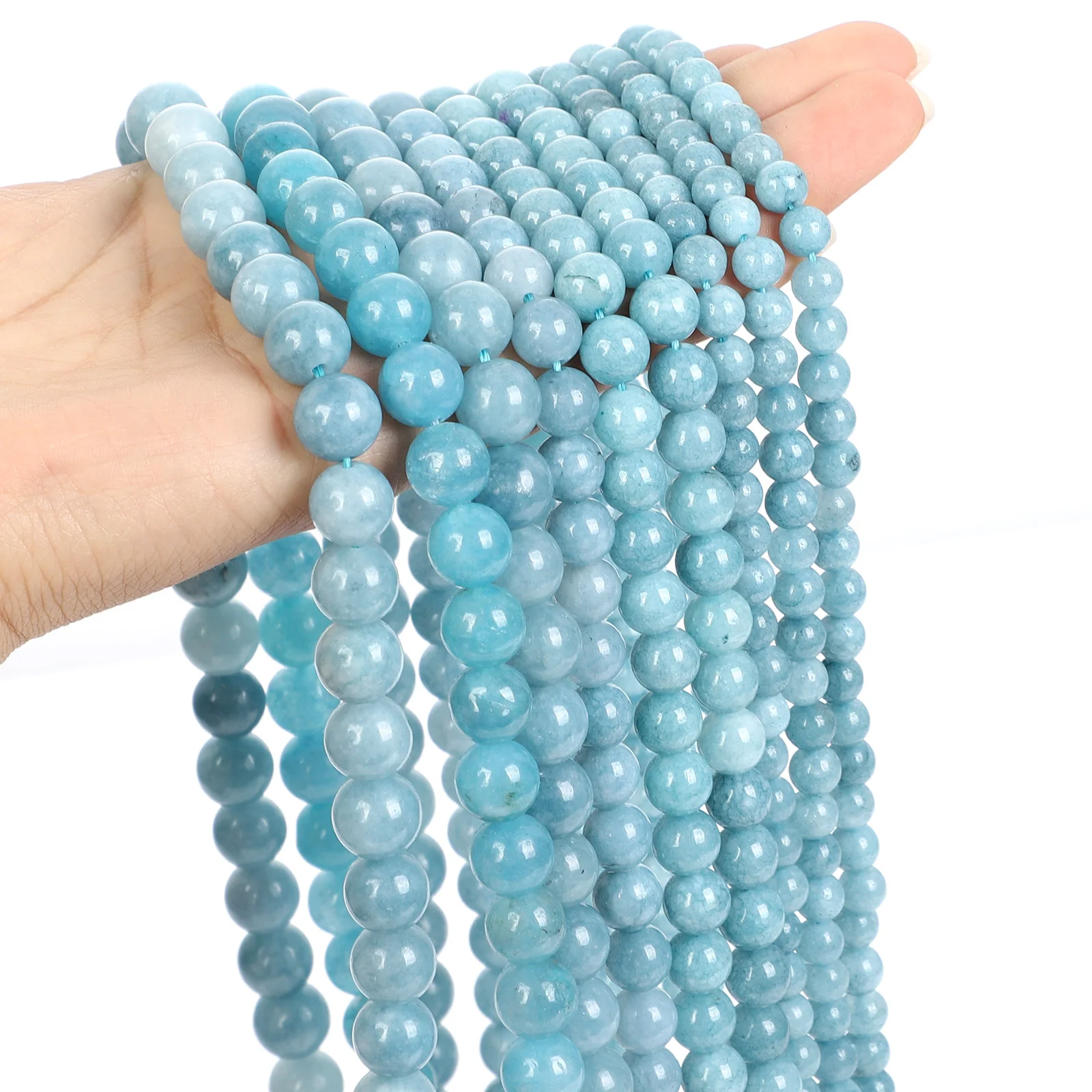 Круглые шарики из натурального камня Aquamarin Angelite свободные для изготовления