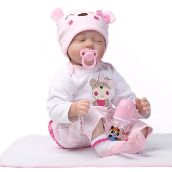 

NPK Reborn Doll 55cm Health Silicone Reborn Bebe Dolls Real Vinyl Toys 22 inch Girl Dolls With Pink Cloth Playmate Doll Toys