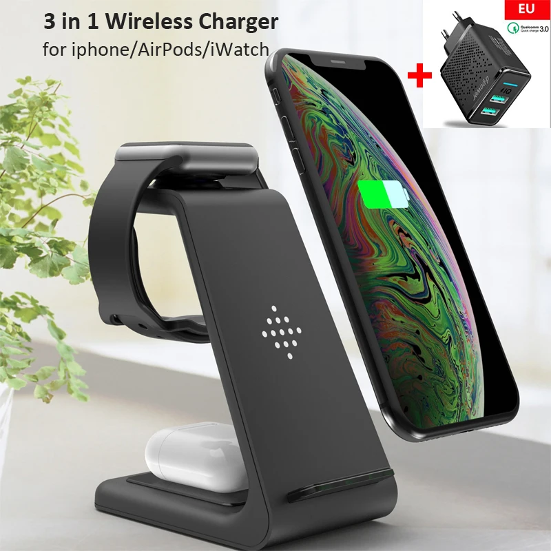 

10W Fast Charger 3 in 1 Wireless Charger Dock For iPhone 11 XS Max Apple Watch iWatch 5 4 3 2 Airpods Qi Wireless Charger Stand