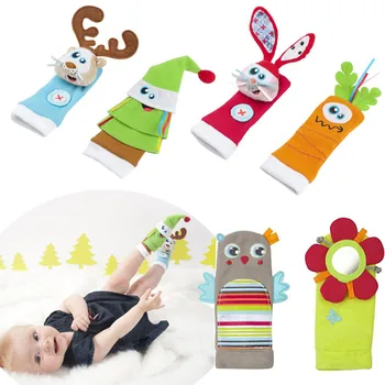 

2019 Newborn Baby Infant Cartoon Soft Socks Wrist Rattle Set Newborn Kids Rattle Socks Appease Toys Gifts for Children Boy Girl