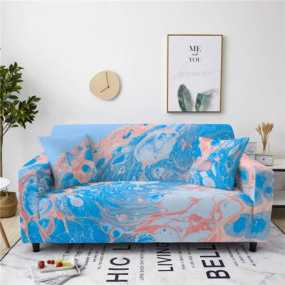 1/2/3/4 Seat Marble Stretch Chair Sofa Couch Cover Elastic Slipcover Protector 