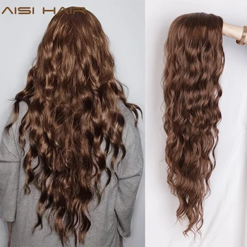 

AISI HAIR Long Wavy Black Wigs Brown and Red Wave Synthetic Wig for Women Natural Middle Part Heat Resistant Hair